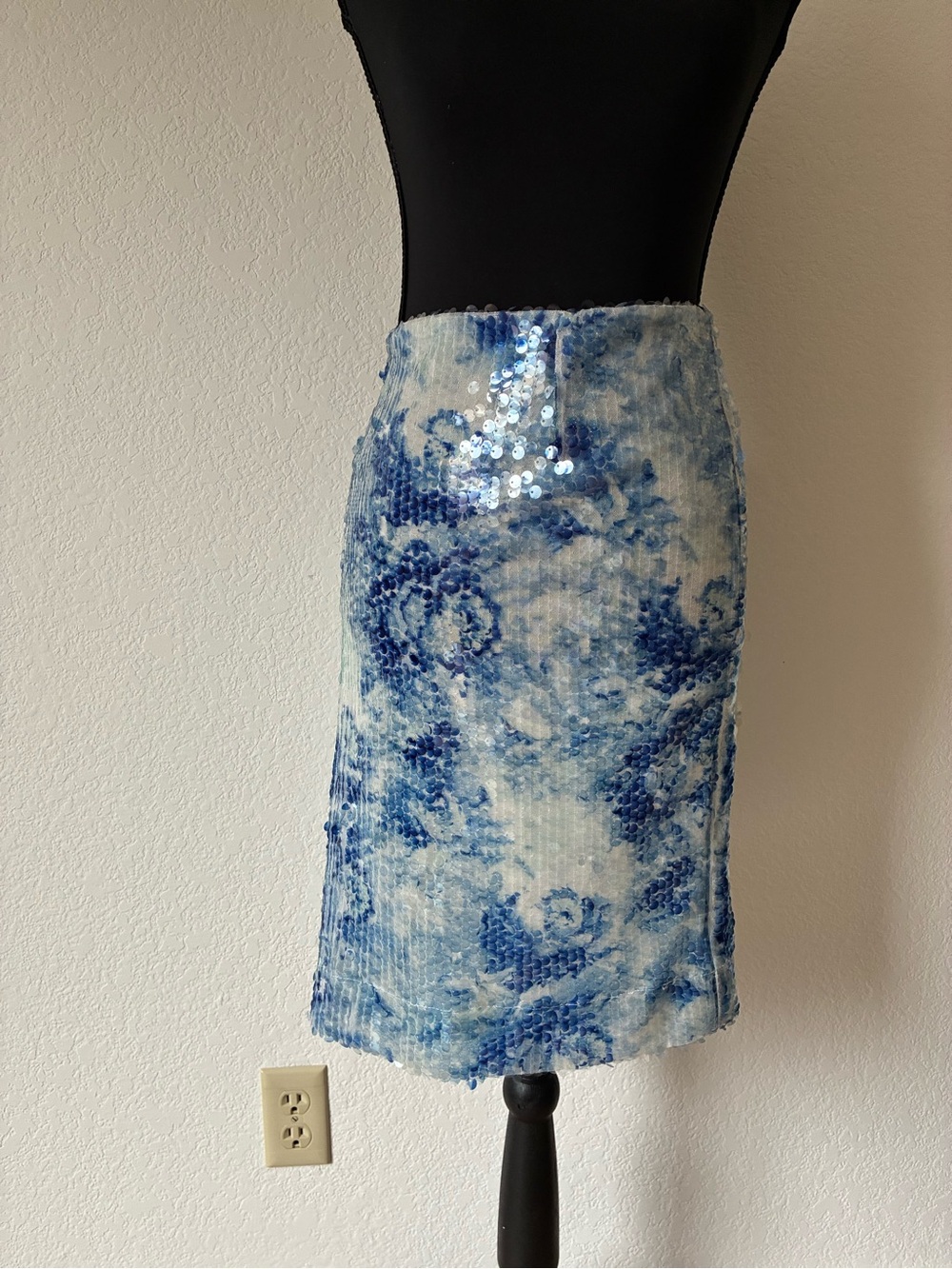 Blue Floral Sequin Midi Skirt - Women's